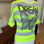 Beautees Butterfly Shirt Neon Yellow Gray Stripe Top Womens Medium Size undefined Photo 2