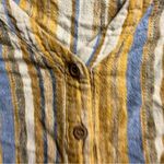 Drew  Tan Beige Brown Striped Linen Blend Button Down Ruffle Blouse Small EUC Photo 1