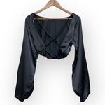 We Wore What NWT Danielle Bernstein Satin Billow Sleeve Open Back Crop Top XS Photo 2