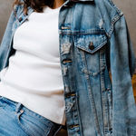 Anthropologie Able The Merly Denim Jean Jacket Trucker Style Size L Blue Size L Photo 0