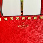 Valentino Garavani Trapeze Rockstud Shoulder Tote Red Grained Calfskin Leather Photo 2
