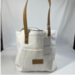Cozy Earth Canvas Tote Bag White NWT Zip Top Faux Leather Straps Eco Travel Photo 8