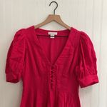 HOUSE OF HARLOW 1960 Linen Puff Sleeve Lace Front Mini Dress Fit & Flare Size 6 Pink Photo 6