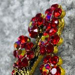 Flower Bouquet Brooch Pin Women Gold Tone Shade of Pink Rhinestone Cluster Photo 6