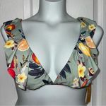 Kona Sol Bralette Bikini Top Sage Green Floral Ruffle Medium 8-10 NWT Photo 0