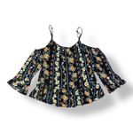 Gypsies & Moondust  Cold Shoulder Top Womens Size L Black‎ Floral Photo 4