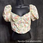 ZARA  Floral Puff Sleeve Crop Top - Cream and Pink Photo 0
