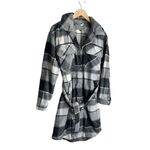 BLANK NYC Flannel Jacket Size Small Gray Tie Front Black Buttoned Long Sleeve Photo 3