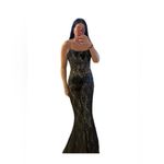 Absolutely Stunning Black Lace Boned Bustier Mermaid Evening Gown – Size 6 Photo 4