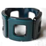 Art Deco Dark Green Square Acetate Elastic Stretch Cable 6" Chunky Boho Bracelet Photo 1