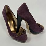 Michael Kors Women’s Purple Suede Platform Dress Heels Pumps Gold MK Logo 6 Photo 2