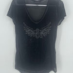Rock & Republic Burnout Rhinestone Logo Wings Black T Photo 0