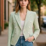 Rachel Zoe TWEED JACKET BLAZER GREEN SMALL Photo 0