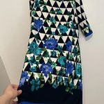 Eliza J Blue Green Floral / White Black Geo Geometric Elbow Sleeve Shift Dress 6 Photo 5