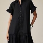 J.Crew Amelia Black Short Ruffle Sleeve Button Down Shirt Dress Cotton Photo 0