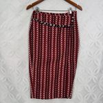 Eva Franco Red Blue White Geometric Print Wool Poly Blend Pencil Skirt With Slit Size 2 Photo 2
