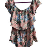 LAtiste By Amy Rompers Womens Size Small Floral Stripe Ruffled OffShoulder Boho Red Photo 0