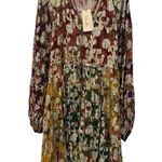 Anthropologie Let Me Be Dress Medium Gold Rainbow Floral Boho Long Sleeve AB14-1 Photo 6