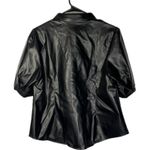Allegra K NWT  Faux Leather Button Down Puff Sleeve Shirt Blouse Black L Photo 5