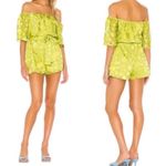 Lovers + Friends NWT‎  Citron Green Regina Polka Dot Romper Satin Off Shoulder Sm Photo 1