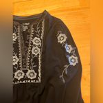 Black Embroidered Women's Top w satin details boho summer business casual cotton Size L Photo 9