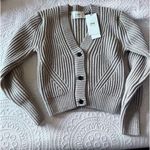 AMI Short Ribbed Cardigan button front 100% virgin wool SIZE SMALL NEW Tan Photo 4