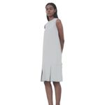 Walcott: Takemoto Dress Designer Silk Taupe Sleeveless Box Pleat Sheath Small Tan Photo 10