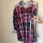 Caslon  Pink Blue Long Sleeve Plaid Floral Button Up Top Blouse Women’s Size XL Photo 2