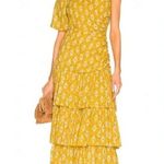 Veronica Beard  Floral Maxi Dress Silk Blend One Shoulder Ruffle Yellow US 8 NWT Photo 7