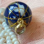 14k Gold Globe Charm Pendant Lapiz Lazuli Vintage Travel Unique Nautical World Blue Photo 7