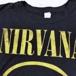 Tultex Y2K Nirvana Smiley Face T-Shirt Womens L Black 2013 Grunge Nevermind VTG Photo 2