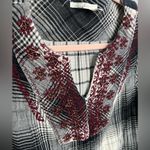 Anthropologie Floreat Plaid Embroidered Longline Tunic Top | Black/White | XS Photo 3