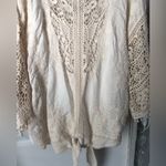 Democracy  Crochet Lace embroidery Boho Blouse top front tie sz L oversized Photo 3