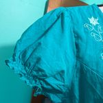 Chic Turquoise Teal Floral Blouse Blue Size M Photo 5