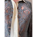 Maeve Anthropologie  Gray off white Sheer Lace Collared Button Size 12 Top NWT Photo 2