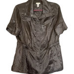 Chico's Women's SZ 1 Shimmer Brown Snap up Short Sleeve Tencel Roll Tab Sleeve Photo 0