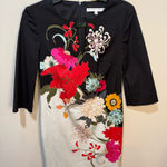 Trina Turk Keyhole Neck Dress 3/4 sleeve Lined Black/Multi Sz 4 Photo 0