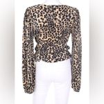 ZARA ✨ Black Cream Leopard Print Faux Wrap Smocked Long Sleeve V Neck Sz M Top✨ Photo 2