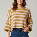 By Together  Boxy Cropped Oversized Striped Ribbed Short Sleeve Sweater Size S/M Photo 0