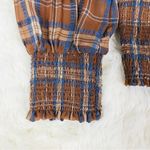 Gianni Bini Brown Plaid Smocked Crop Top Long Puff Sleeve Square Neck Sz 10 New Photo 7
