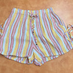 Angie  High Waist Striped Shorts - Pink, Yellow, White Photo 0