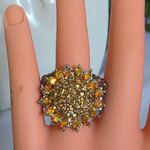 Rhinestone Sunflower Stretch Ring Gold Photo 7