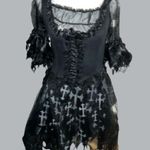 Gothic Black torn shredded look Dress with White Cross Pattern Size L Photo 0