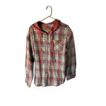 Plaid Flannel Hoodie Shirt XL Red Green Button Up Top Lumberjane Outdoor Cabin Photo 1