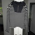 J.Crew Heritage Terry Quarter-zip Sweatshirt Perfect Black Stripe Photo 1