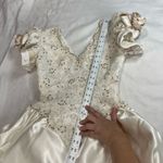 Mon Cheri Vintage White Brown Beaded Pearl Bow Sleeve Detail Satin Ballgown Wedd Photo 12