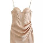 ZARA Beige Rose Corset Satin Effect Drapped Party Coctail Bridal Bohemian Mini Dress Photo 4