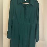Topshop Dark Green Pleated Long Sleeve Button Up Structured Shirtdress US10 Photo 1