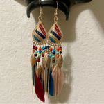 Hook Earrings Beaded Jewelry Long Vintage Dangle Earrings for Banquet or Wedding Red Photo 2