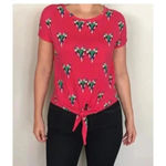 Maje  Womens Parrot Shirt Top Size 2 Small Short Sleeve Pink Tie Knot Boho Beachy Photo 1